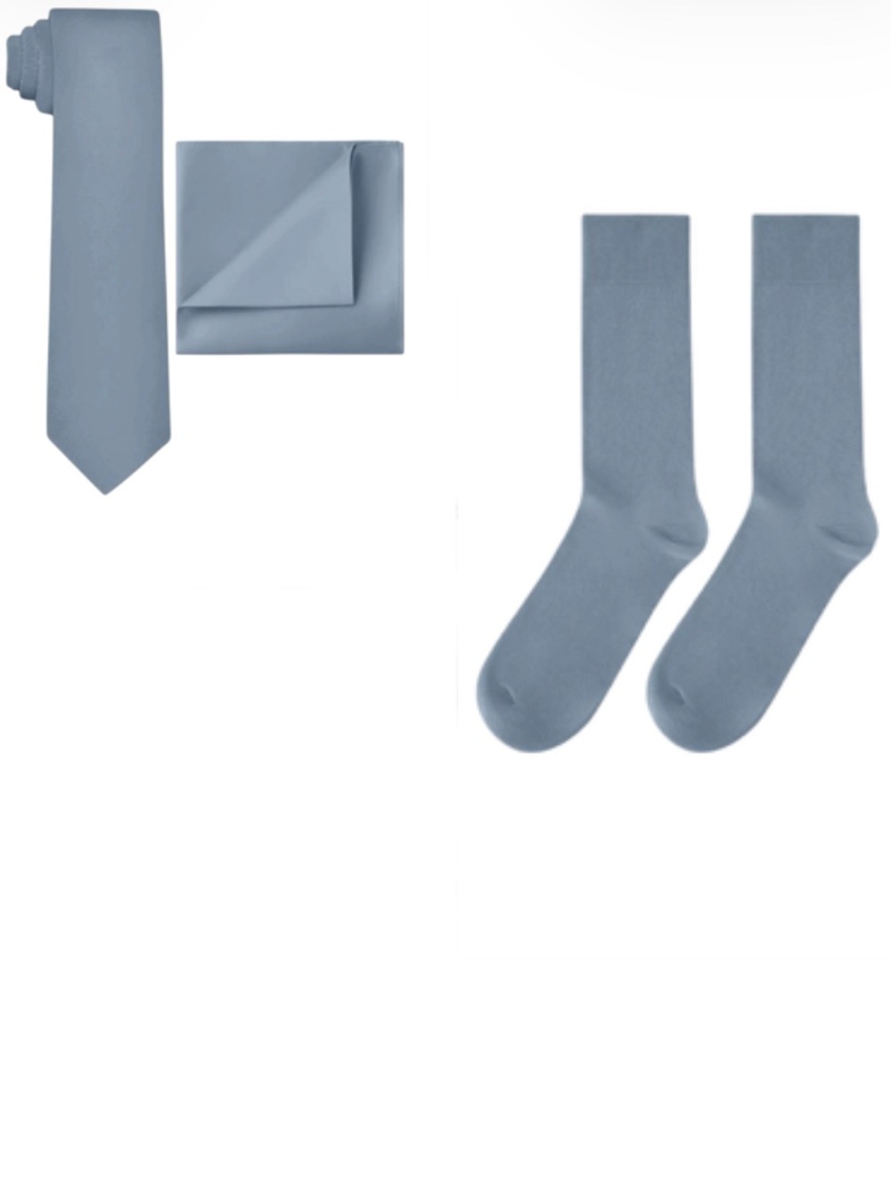 Azazie Mens Pocket Square, Socks & Tie-Classic Solid Satin Matte Grey-Dusty Blue
